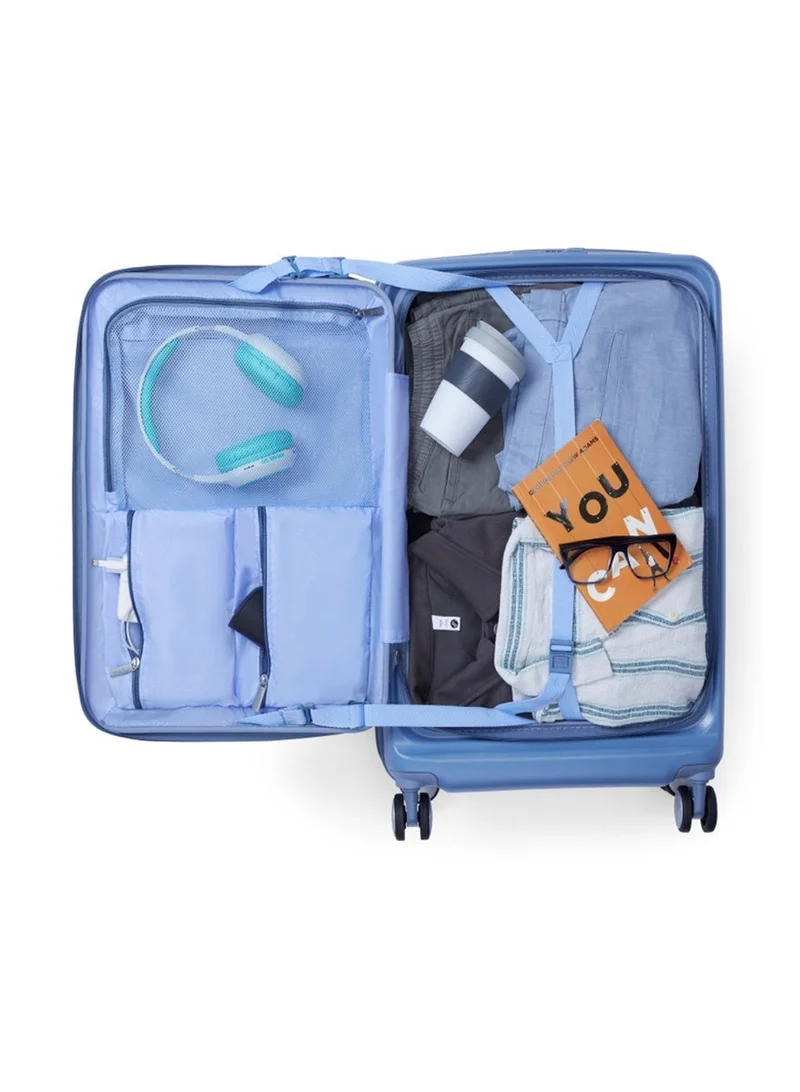 AMERICAN TOURISTER  Trento + Suitcase, Check-In Size 68 cm / 25 inch, 4 Spinner Wheels, Hard Top, Polycarbonate, Elemental Blue|2 In 1 Optimov™ Shock Absorbing Wheels|Book Opening|Expandable|TSA Lock|Waterproof Section - 3 Years International Warranty  | Best Price UAE